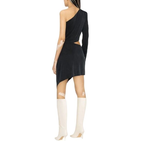 Gauge81 Suani Dress Womens Large Black Ruched One Shoulder Cut Out Drape Front D - Picture 2 of 10